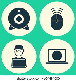 Laptop Icons Set. Collection Of Programmer, Web, Broadcast And Other Elements. Also Includes Symbols Such As Computer, Laptop, Internet.