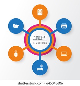 Laptop Icons Set. Collection Of Router, Computer Mouse, Hdd And Other Elements. Also Includes Symbols Such As Control, Hard, Dossier.