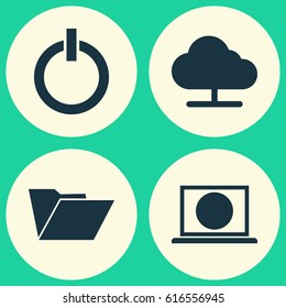 Laptop Icons Set. Collection Of Tree, Web, Dossier And Other Elements. Also Includes Symbols Such As Web, Screen, Internet.