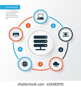 Laptop Icons Set. Collection Of Tree, Web, Motherboard And Other Elements. Also Includes Symbols Such As Motherboard, Online, Storage.