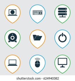 Laptop Icons Set. Collection Of Laptop, Web, Broadcast And Other Elements. Also Includes Symbols Such As Button, Dossier, Start.