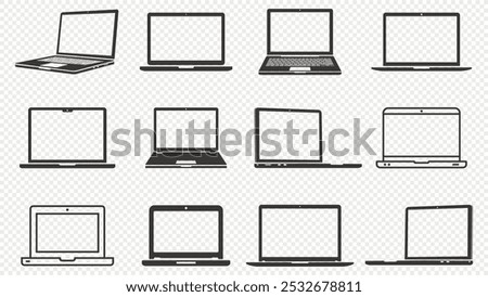 Laptop icons set. Laptop computers icons in different styles isolated on transparent background.