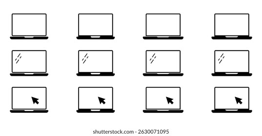 Laptop icons set. Laptop with cursor on screen icon.