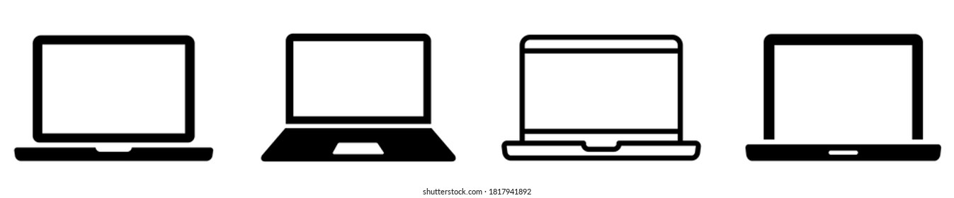 Laptop icons set. Laptop different style. collection Laptops or notebook computer. Flat and line icon - stock vector.