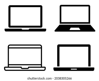 Laptop icons set. Laptop different style. collection Laptops or notebook computer. Flat and line icon - stock vector.