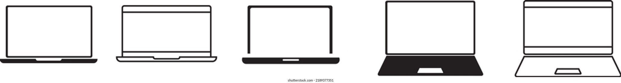 Juego de iconos de portátiles. Portátil de estilo diferente. Icono plano y de línea
