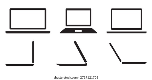  Conjunto de iconos de computadora portátil. Ordenador portátil de estilo diferente. Ordenadores portátiles de colección o portátil. Ilustración vectorial.