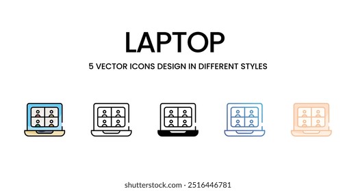 Laptop icons set five different style vector stock illustration