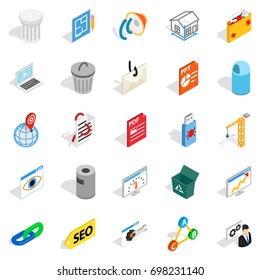 Laptop icons set. Isometric set of 25 laptop vector icons for web isolated on white background