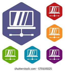 Laptop icons set rhombus in different colors isolated on white background