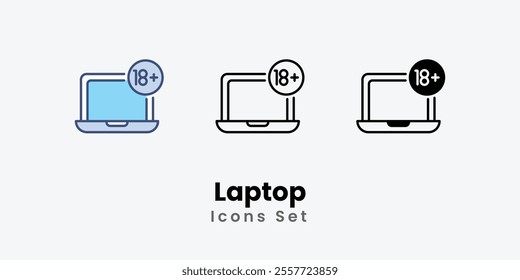Laptop Icons set thin line and glyph vector icon illustration
