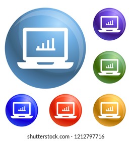 Laptop icons set vector 6 color isolated on white background