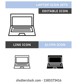 Laptop icons set vector design, modern editable line and  glyph icon, black colour and isolated for icon presentation, website and banner
