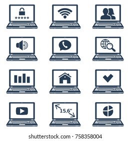 Laptop icons with signs and symbols on screen