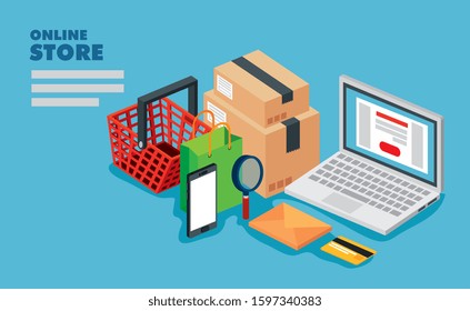 laptop with icons of store online vector illustration design