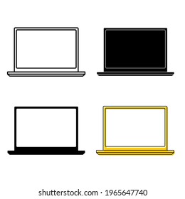 Iconos de portátiles. Portátil de marco delgado o ultrabook. Sencillo símbolo plano del ordenador portátil. Iconos de la computadora de mano. Ilustración de esquema y glifo. Vector