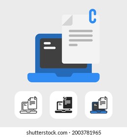 laptop icons as well as document icons designed in flat styles including line and solid styles and color filled line styles