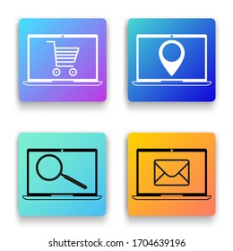 Laptop icons.Online shopping, navigation, search, mail.A set of flat icons for web design.Vector illustration.