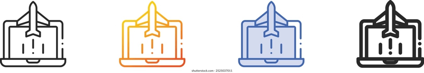 icono de la computadora portátil. Diseño lineal delgado, degradado, trazo azul y estilo audaz aislado sobre fondo blanco