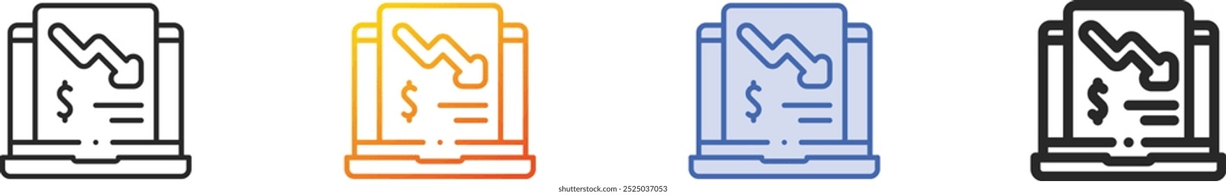 icono de la computadora portátil. Diseño lineal delgado, degradado, trazo azul y estilo audaz aislado sobre fondo blanco