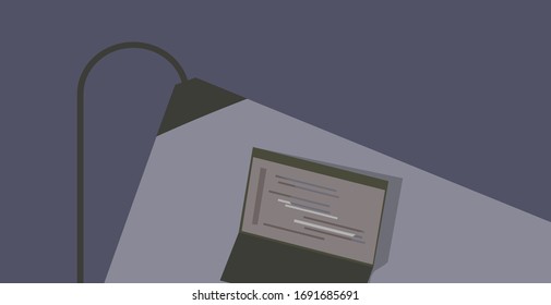  Laptop illuminated by night electric lamp.Vector.