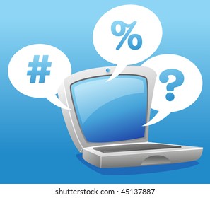 Laptop illustration with bubble speech