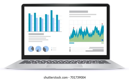 Laptop Illustration With Financial Charts and Graphs Screen