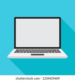 Laptop illustration with flat design style on blue background