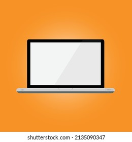 ilustración de portátil con fondo naranja