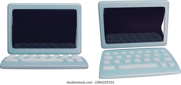 Laptop illustration set, empty screen. Vector illustration isolated on white background. Modern style design elements, 3d rendering.