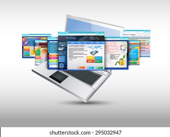 Laptop with illustration of template website. vector