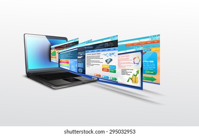 Laptop with illustration of  template website.vector