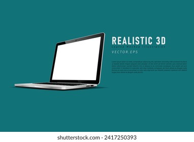 Ilustración portátil en forma vectorial que es fácil de modificar. Modelación realista de una laptop. Ilustración de 3D Mockup. Burla de vectores. Modelación de un portátil con pantalla en blanco.
