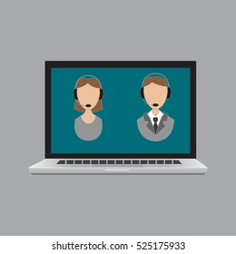 the laptop and the image of those icons support. icon men and women. vector illustration