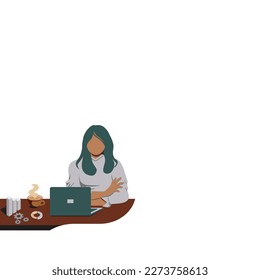 Laptop with important information on the screen. Man typing main message. People whatching on monitor. Single bright colored object on white background.