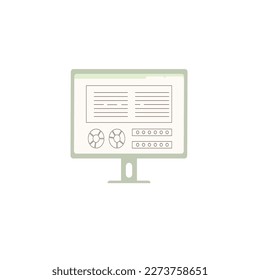 Laptop with important information on the screen. Man typing main message. People whatching on monitor. Single bright colored object on white background.