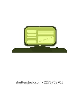 Laptop with important information on the screen. Man typing main message. People whatching on monitor. Single bright colored object on white background.