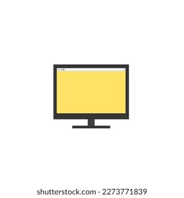 Laptop with important information on the screen. Man typing main message. People whatching on monitor. Single bright colored object on white background.