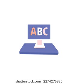 Laptop with important information on the screen. Man typing main message. People whatching on monitor. Single bright colored object on white background.