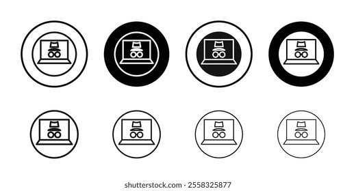 Laptop with incognito mode icon logo sign set vector outline