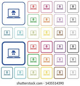 Laptop with incognito symbol color flat icons in rounded square frames. Thin and thick versions included.