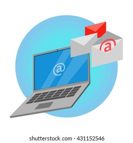 Laptop with incoming mail, envelope / Inbox. Vector illustration