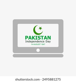 Día de la Independencia de las Computadoras Portátiles de Pakistán. 14 de agosto de 1947. Día de Pakistán con luna y estrella. Felices vacaciones en el Día Verde de Pakistán