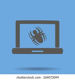 Laptop is infected by malware, vector illustration