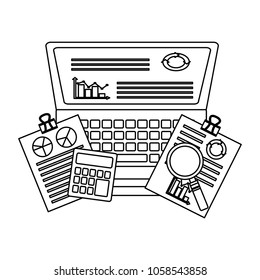 laptop infographic statistics paper work calculator