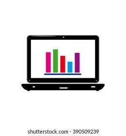 Laptop with information analysis icon