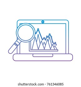 laptop information graph diagram viewed through a magnifying glass