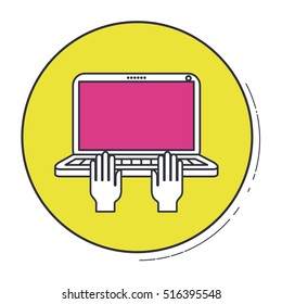 Laptop inside green button design