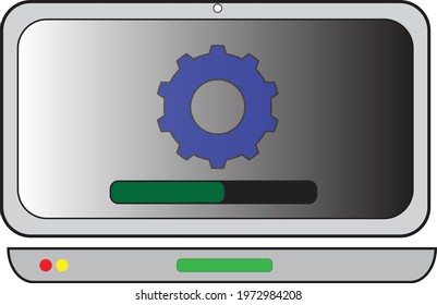 A laptop with installation package showing progress 
