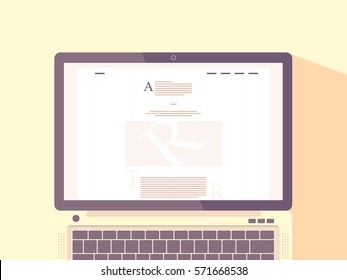 Laptop With Internet Blog On Screen. Website Content. Blogging Concept Flat Vector Illustration